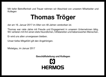 Traueranzeige von Thomas Tröger von Frankenpost