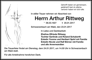 Traueranzeige von Arthur Rittweg von Frankenpost