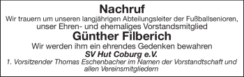 Traueranzeige von Günther Filberich von Neue Presse Coburg