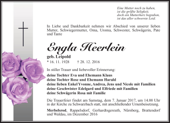 Traueranzeige von Engla Heerlein von Südthüringer Presse