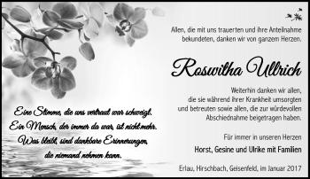 Traueranzeige von Roswitha Ullrich von Südthüringer Presse