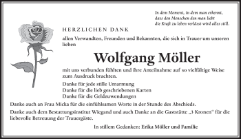 Traueranzeige von Wolfgang Möller von Südthüringer Presse