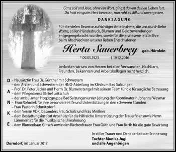 Traueranzeige von Herta Sauerbrey von Südthüringer Presse