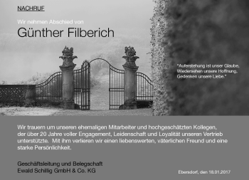 Traueranzeige von Günther Filberich von Neue Presse Coburg