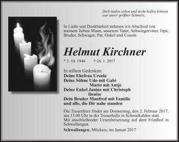Traueranzeige von Helmut Kirchner von Südthüringer Presse