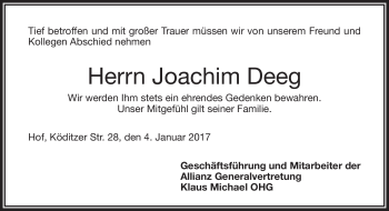 Traueranzeige von Joachim Deeg von Frankenpost