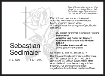 Traueranzeige von Sebastian Sedlmaier von Neue Presse Coburg