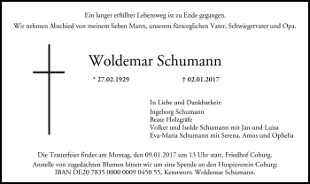 Traueranzeige von Woldemar Schumann von Neue Presse Coburg