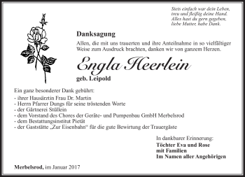 Traueranzeige von Engla Herrlein von Südthüringer Presse