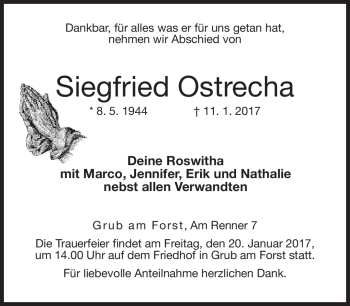 Traueranzeige von Siegfried Ostrecha von Neue Presse Coburg