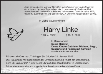 Traueranzeige von Harry Linke von Neue Presse Coburg