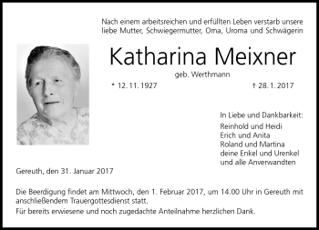 Traueranzeige von Katharina Meixner von Neue Presse Coburg