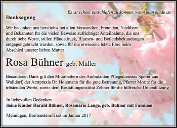 Traueranzeige von Rosa Bühner von Südthüringer Presse