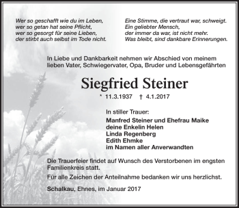 Traueranzeige von Siegfried Steiner von Südthüringer Presse