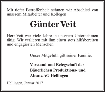 Traueranzeige von Günter Veit von Südthüringer Presse
