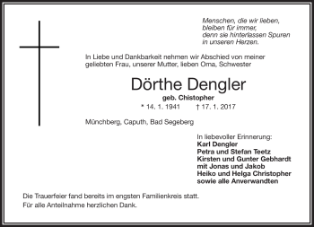 Traueranzeige von Dörthe Dengler von Frankenpost