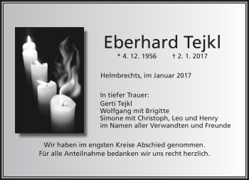Traueranzeige von Eberhard Tejkl von Frankenpost