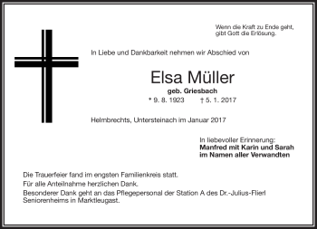 Traueranzeige von Elsa Müller von Frankenpost