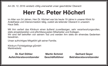 Traueranzeige von Peter Dr. Höcherl von Frankenpost
