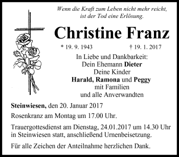 Traueranzeige von Christine Franz von Neue Presse Coburg