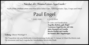 Traueranzeige von Paul Engel von Neue Presse Coburg