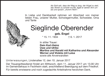 Traueranzeige von Sieglinde Oberernder von Neue Presse Coburg