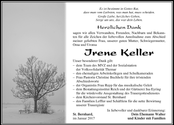 Traueranzeige von Irene Keller von Südthüringer Presse