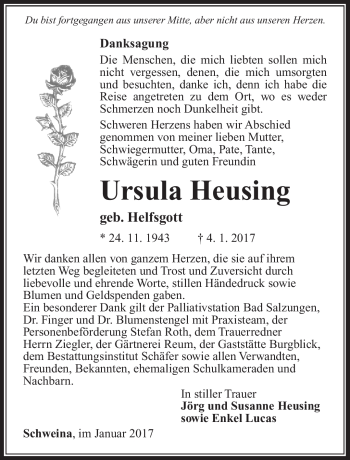 Traueranzeige von Ursula Heusing von Südthüringer Presse