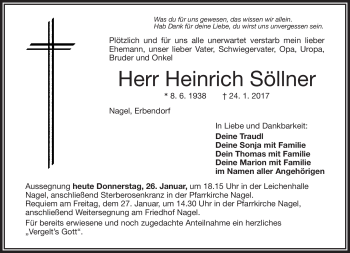 Traueranzeige von Heinrich Söllner von Frankenpost