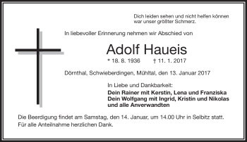 Traueranzeige von Adolf Haueis von Frankenpost