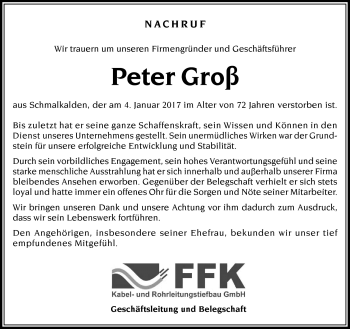 Traueranzeige von Peter Groß von Südthüringer Presse