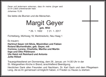 Traueranzeige von Margit Geyer von Frankenpost