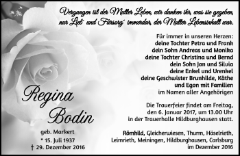 Traueranzeige von Regina Bodin von Südthüringer Presse