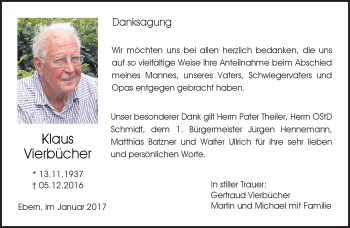 Traueranzeige von Klaus Vierbücher von Neue Presse Coburg