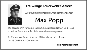 Traueranzeige von Max Popp von Frankenpost