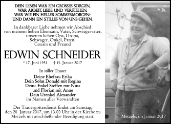 Traueranzeige von Edwin Schneider von Südthüringer Presse