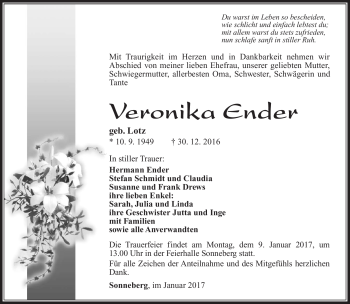 Traueranzeige von Veronika Ender von Südthüringer Presse