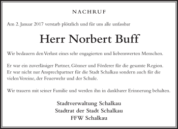 Traueranzeige von Norbert Buff von Südthüringer Presse