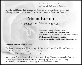 Traueranzeige von Maria Brehm von Neue Presse Coburg