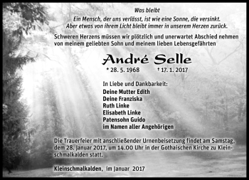 Traueranzeige von André Sell von Südthüringer Presse
