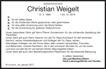 Traueranzeige von Christian Weigelt von Neue Presse Coburg