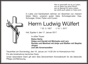 Traueranzeige von Ludwig Wülfert von Frankenpost