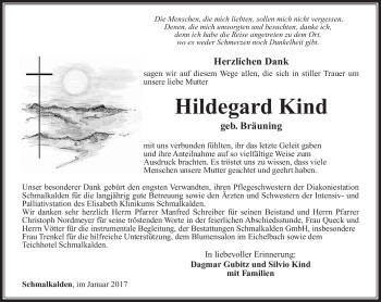 Traueranzeige von Hildegard Kind von Südthüringer Presse