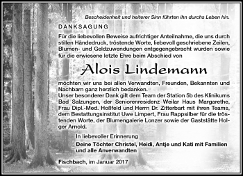 Traueranzeige von Alois Lindemann von Südthüringer Presse