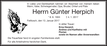 Traueranzeige von Günter Herpich von Frankenpost
