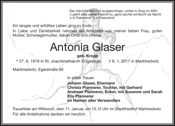 Traueranzeige von Antonia Glaser von Frankenpost