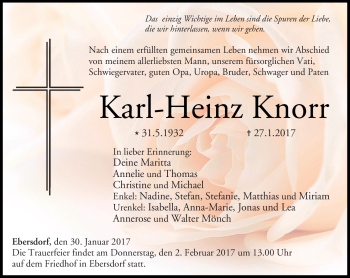 Traueranzeige von Karl-Heinz Knorr von Neue Presse Coburg