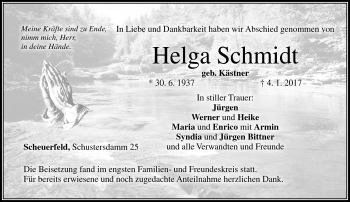 Traueranzeige von Helga Schmidt von Neue Presse Coburg