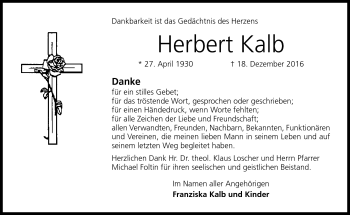 Traueranzeige von Herbert Kalb von Neue Presse Coburg