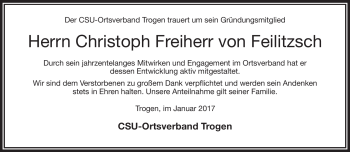 Traueranzeige von Christoph Freiherr von Feilitzsch von Frankenpost